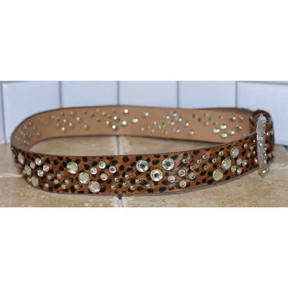 CARA New York Leather Belt Calf Hair Rhinestone Embellishments Western Buckle main image 5